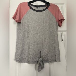 Signature Studio Pink and Gray Tie-Front Tee
